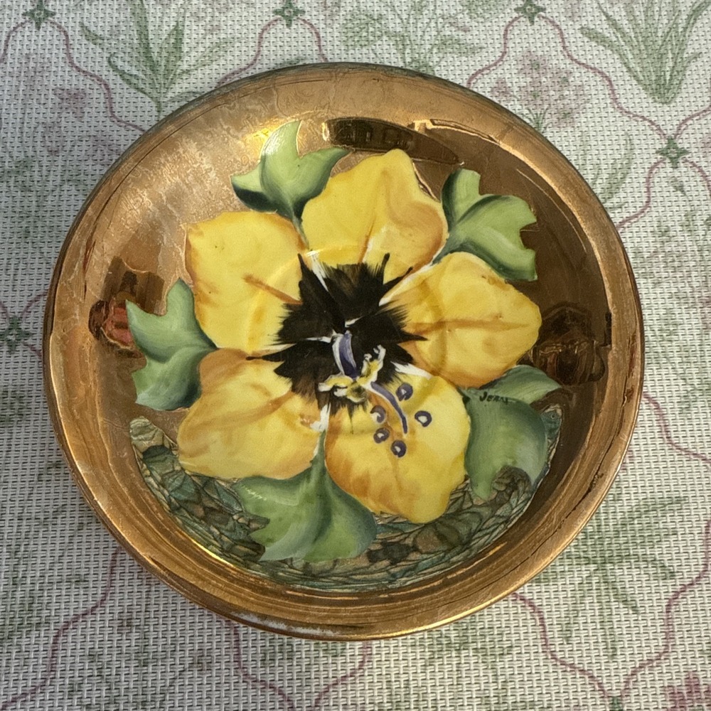 VTG‎ Clarence Bone China 5.5" Trinket Dish Bowl Yellow Floral Gold Trim England